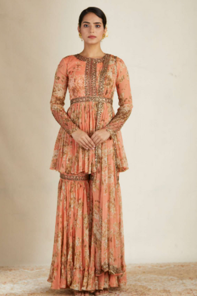 Coral Flora Peplum Kurti Set - The Grand Trunk