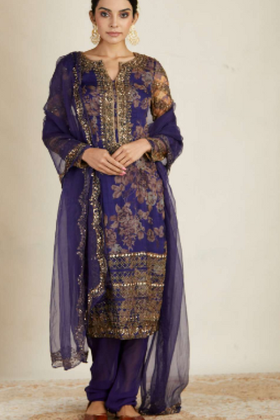 Purple Floral Kurti Set - The Grand Trunk