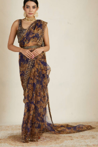 Purple Floral Saree Set - The Grand Trunk