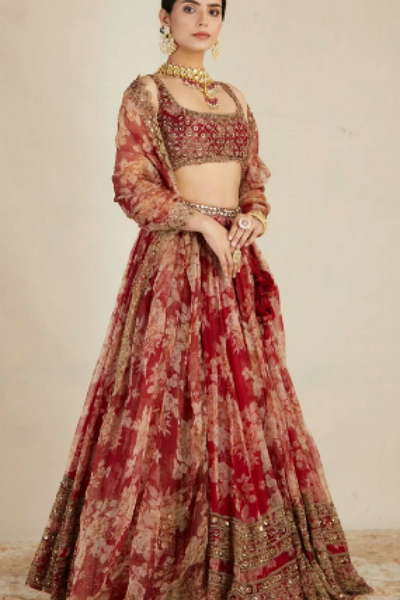 Red Floral Lehenga Set - The Grand Trunk