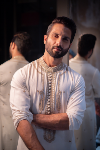 Shahid Kapoor in Embroidered Ivory Kurta Set