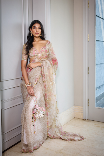 Shazana Predraped Hand Embroidered Saree with Blouse