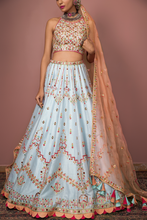Load image into Gallery viewer, BLUE LEHENGA WITH HALTER BLOUSE - The Grand Trunk