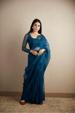 Load image into Gallery viewer, Teal Blue Threadwork Saree Set - The Grand Trunk