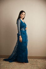 Load image into Gallery viewer, Teal Blue Threadwork Saree Set - The Grand Trunk
