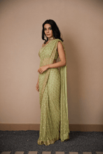 Load image into Gallery viewer, Mint Green Jaal Work Saree Set - The Grand Trunk