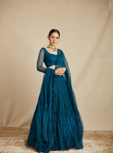 Load image into Gallery viewer, Teal Blue Threadwork Zigzag Lehenga Set - The Grand Trunk