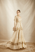 Load image into Gallery viewer, Off White With Gold Work Peplum And Sharara Set - The Grand Trunk