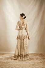 Load image into Gallery viewer, Off White With Gold Work Peplum And Sharara Set - The Grand Trunk