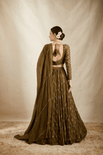Load image into Gallery viewer, Olive Green Zigzag Work Lehenga Set - The Grand Trunk