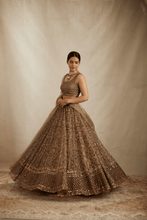 Load image into Gallery viewer, Brown Organza Jaal Work Lehenga Set - The Grand Trunk