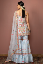 Load image into Gallery viewer, BLUE STRAPPY  KURTA WITH GHARARA - The Grand Trunk