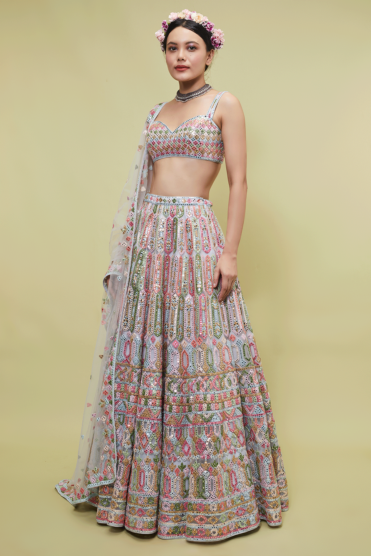 BLUE NET LEHENGA SET - The Grand Trunk