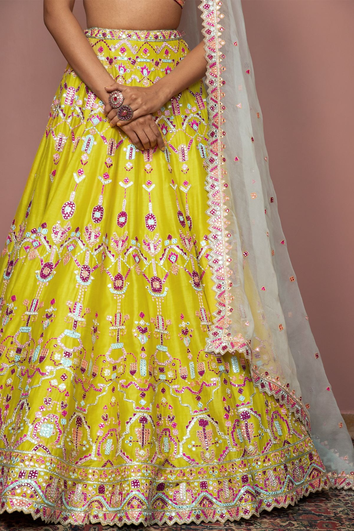 GREENISH MUSTARD LEHENGA SET - The Grand Trunk