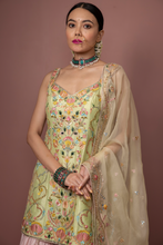 Load image into Gallery viewer, GREEN KURTA WITH PEACH GHARARA - The Grand Trunk