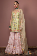 Load image into Gallery viewer, GREEN KURTA WITH PEACH GHARARA - The Grand Trunk