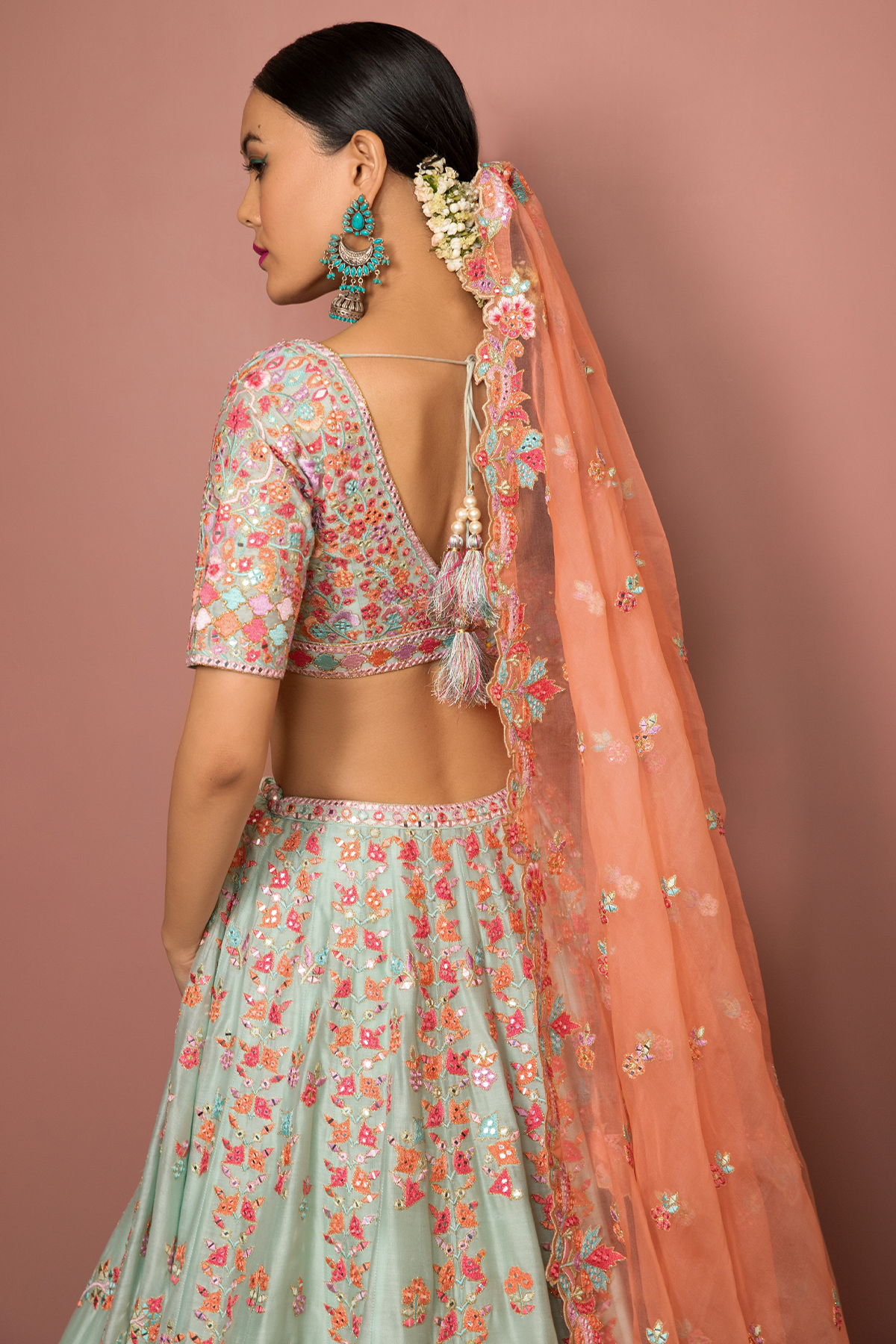 BLUE LEHENGA SET WITH RESHAM FOIL EMBROIDERY - The Grand Trunk