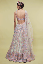 Load image into Gallery viewer, GREEN NET LEHENGA WITH RESHAM AND MIRRORS - The Grand Trunk