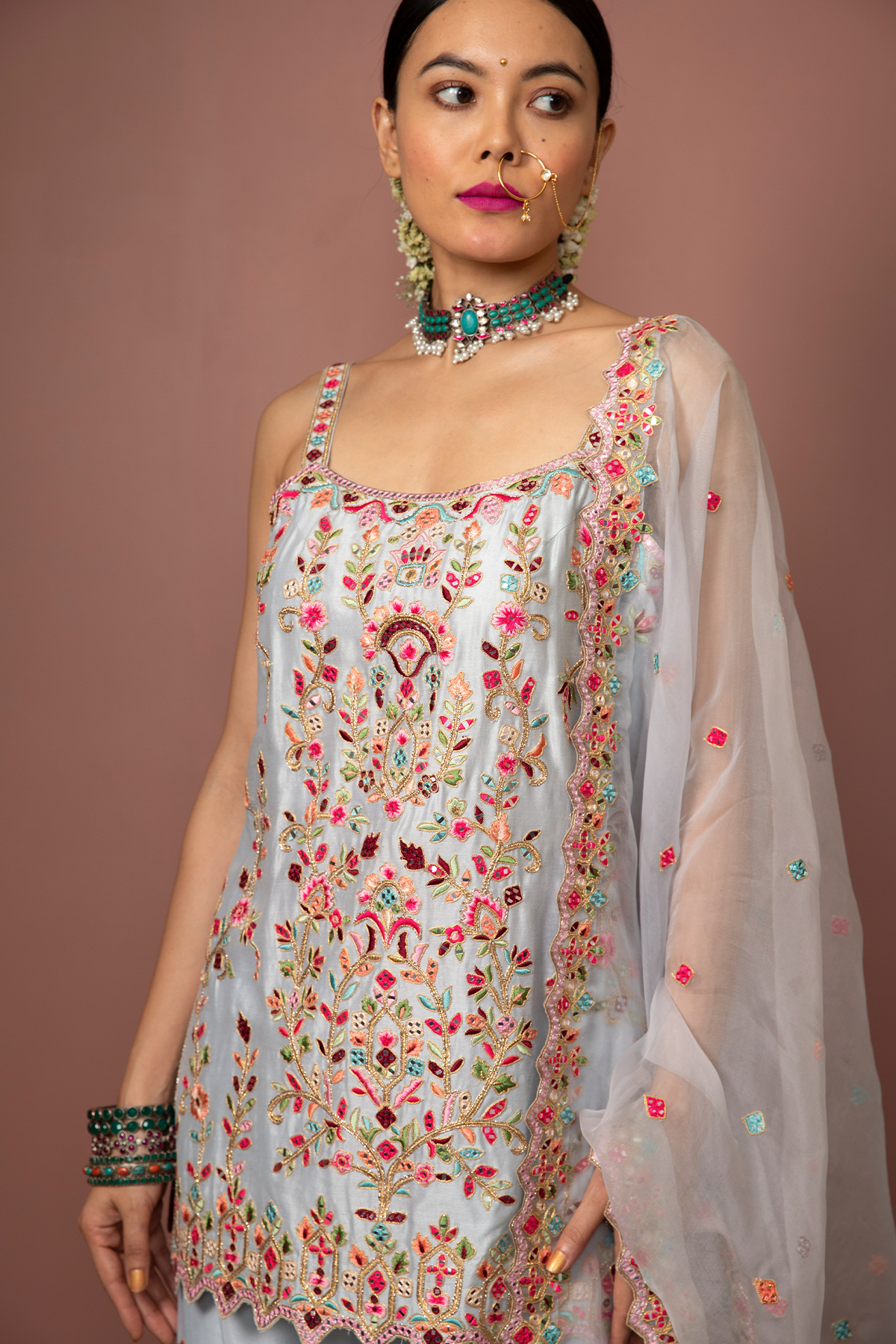 BLUE STRAPPY  KURTA WITH GHARARA - The Grand Trunk