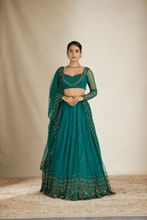 Load image into Gallery viewer, Teal Green Antique Seq Work Lehenga Set - The Grand Trunk