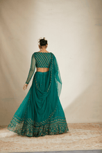 Load image into Gallery viewer, Teal Green Antique Seq Work Lehenga Set - The Grand Trunk