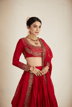 Load image into Gallery viewer, Red Chanderi Border Work Lehenga Set - The Grand Trunk