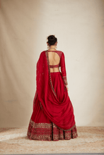Load image into Gallery viewer, Red Chanderi Border Work Lehenga Set - The Grand Trunk