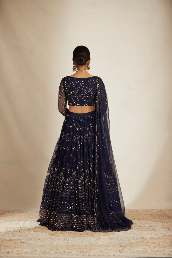 Navy Blue Heavy Double Border Lehenga Set - The Grand Trunk