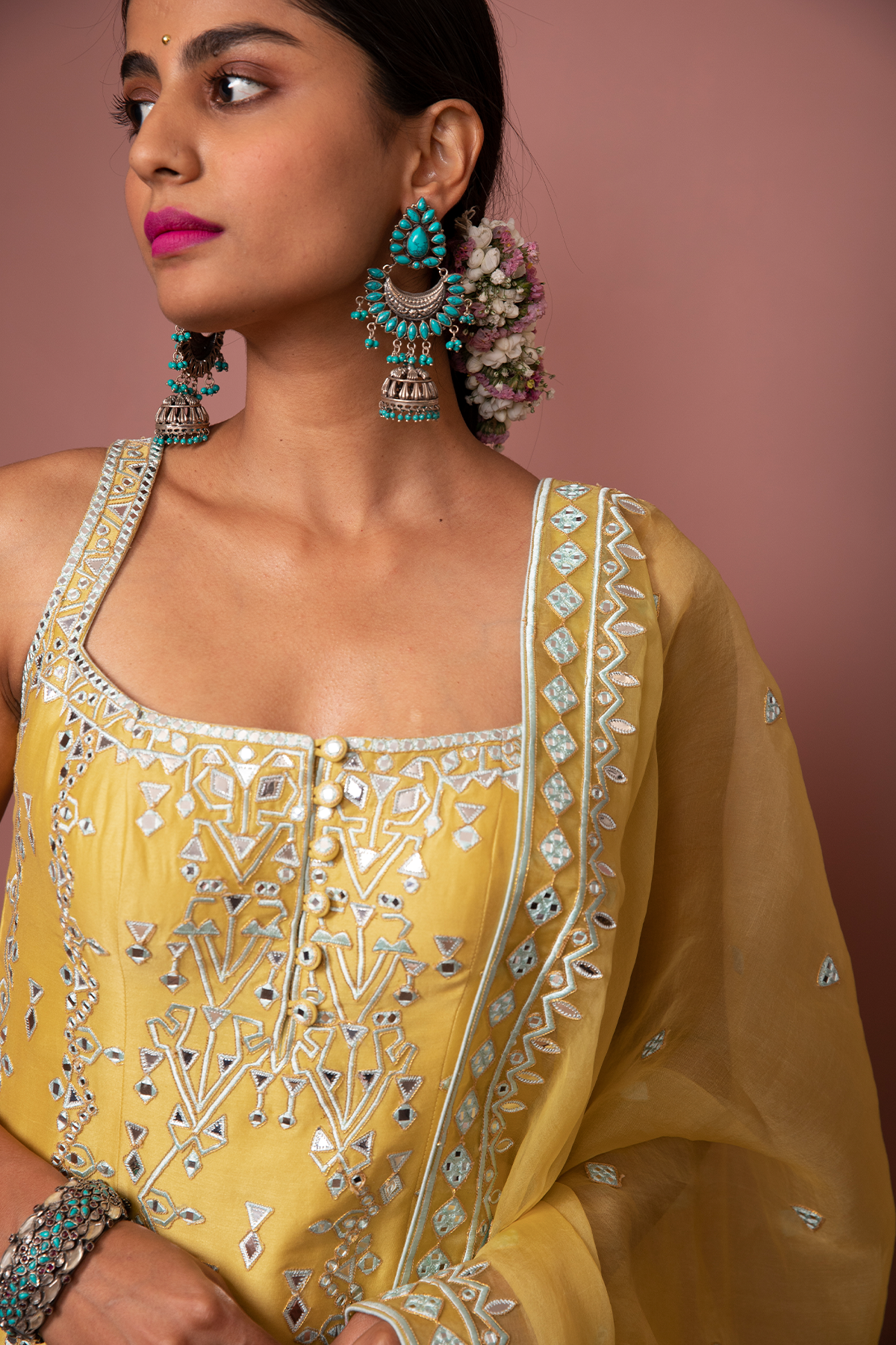 MUSTARD STRAPPY KURTA WITH GHARARA - The Grand Trunk