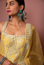 Load image into Gallery viewer, MUSTARD STRAPPY KURTA WITH GHARARA - The Grand Trunk