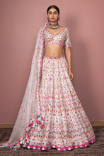 Load image into Gallery viewer, PINK CHNADERI LEHENGA SET WITH POP RESHAM COLOURS - The Grand Trunk
