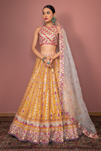 Load image into Gallery viewer, TANGERINE LEHENGA SET WITH HALTER BLOUSE - The Grand Trunk