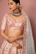 Load image into Gallery viewer, BLUSH PEACH HEAVILY EMBROIDERED LEHENGA SET WITH RESHAM MIRROR, - The Grand Trunk