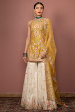 Load image into Gallery viewer, MUSTARD HALTER KURTA WITH GHARARA - The Grand Trunk