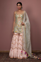 Load image into Gallery viewer, BLUSH PINK CHANDERI LEHENGA WITH FOIL, RESHAM EMBROIDERY - The Grand Trunk