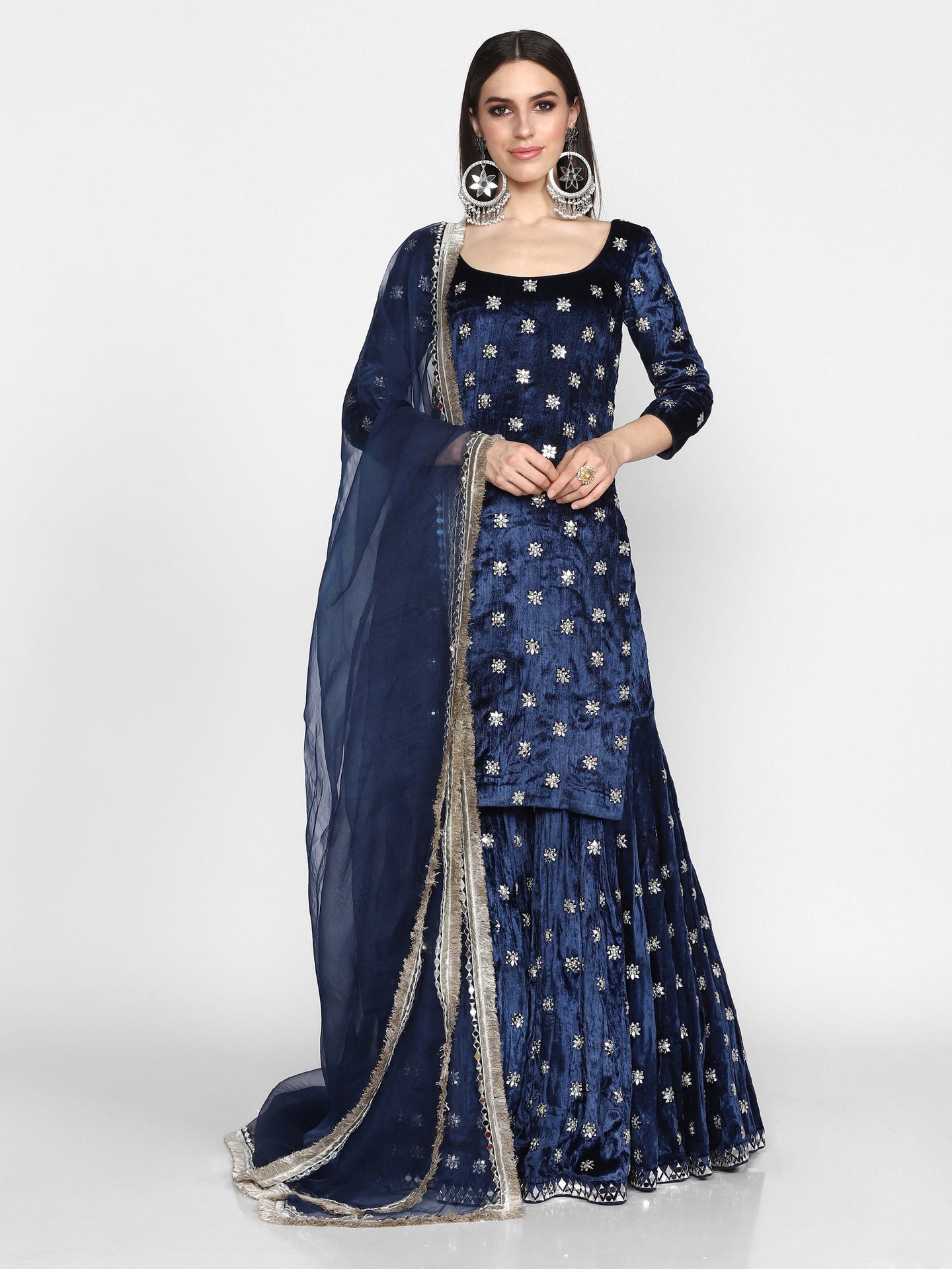 Abhinav Mishra  Navy Blue  Sharara Set - The Grand Trunk