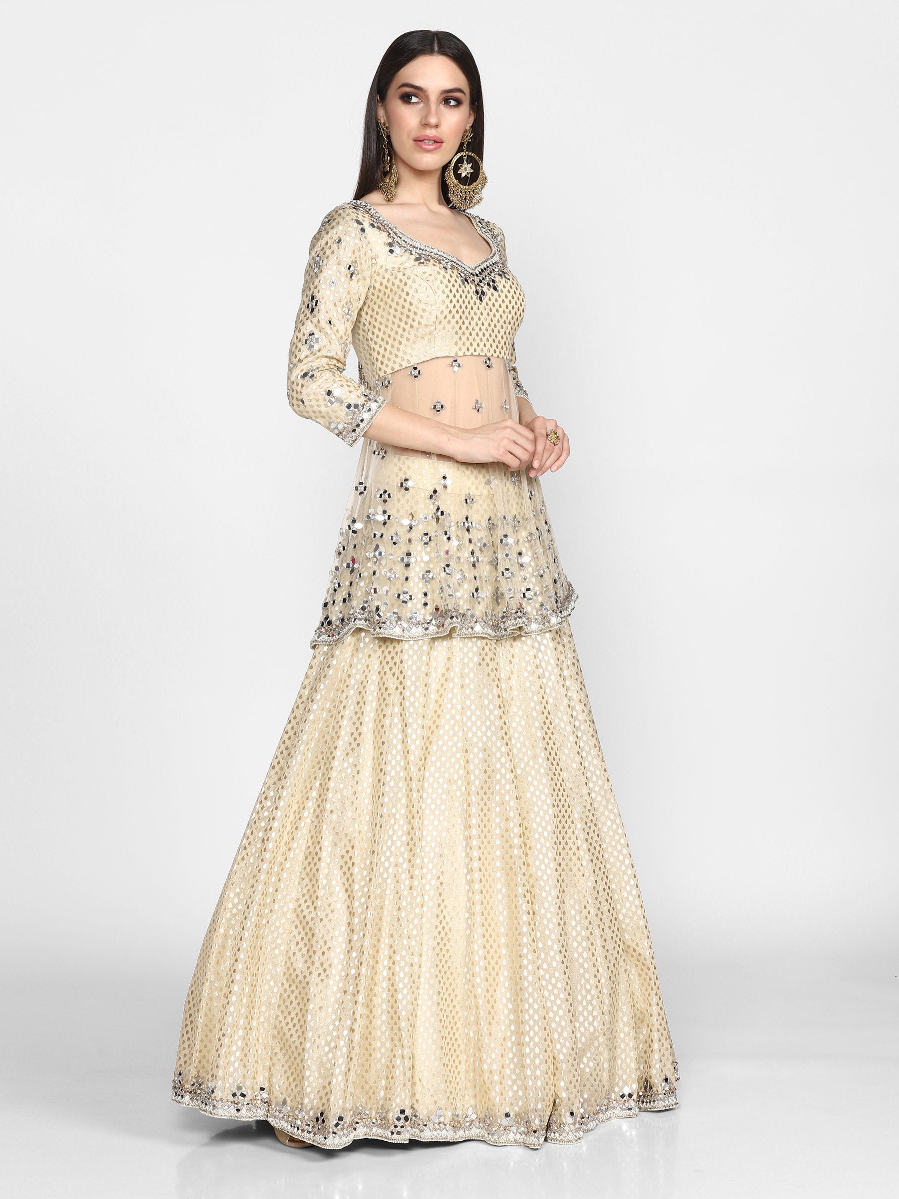 Abhinav Mishra  Beige/ Golden  Peplum And Skirt Set - The Grand Trunk