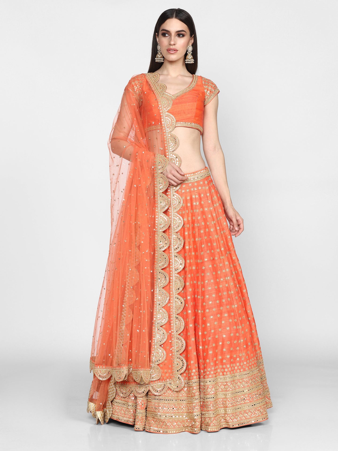 Abhinav Mishra  Orange Lehenga Set - The Grand Trunk