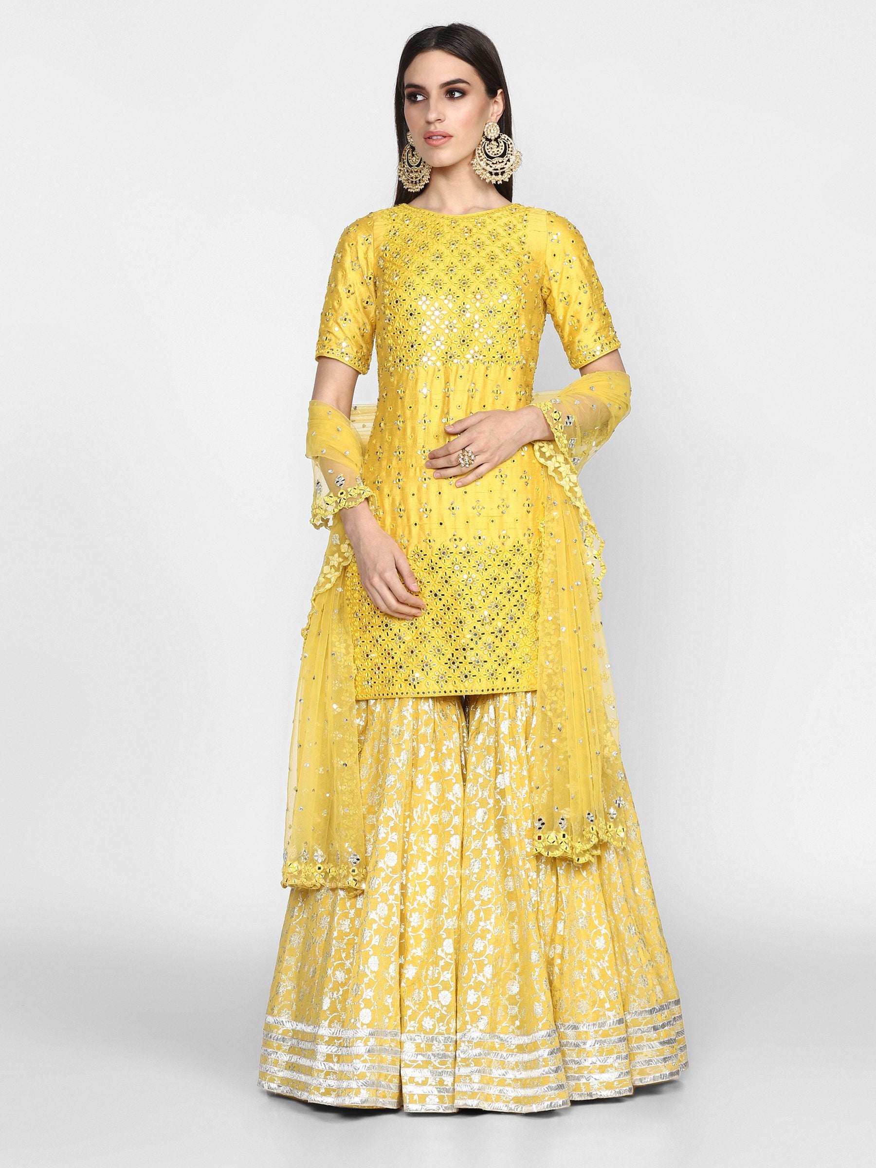 Abhinav Mishra  Yellow Kurta Sharara - The Grand Trunk