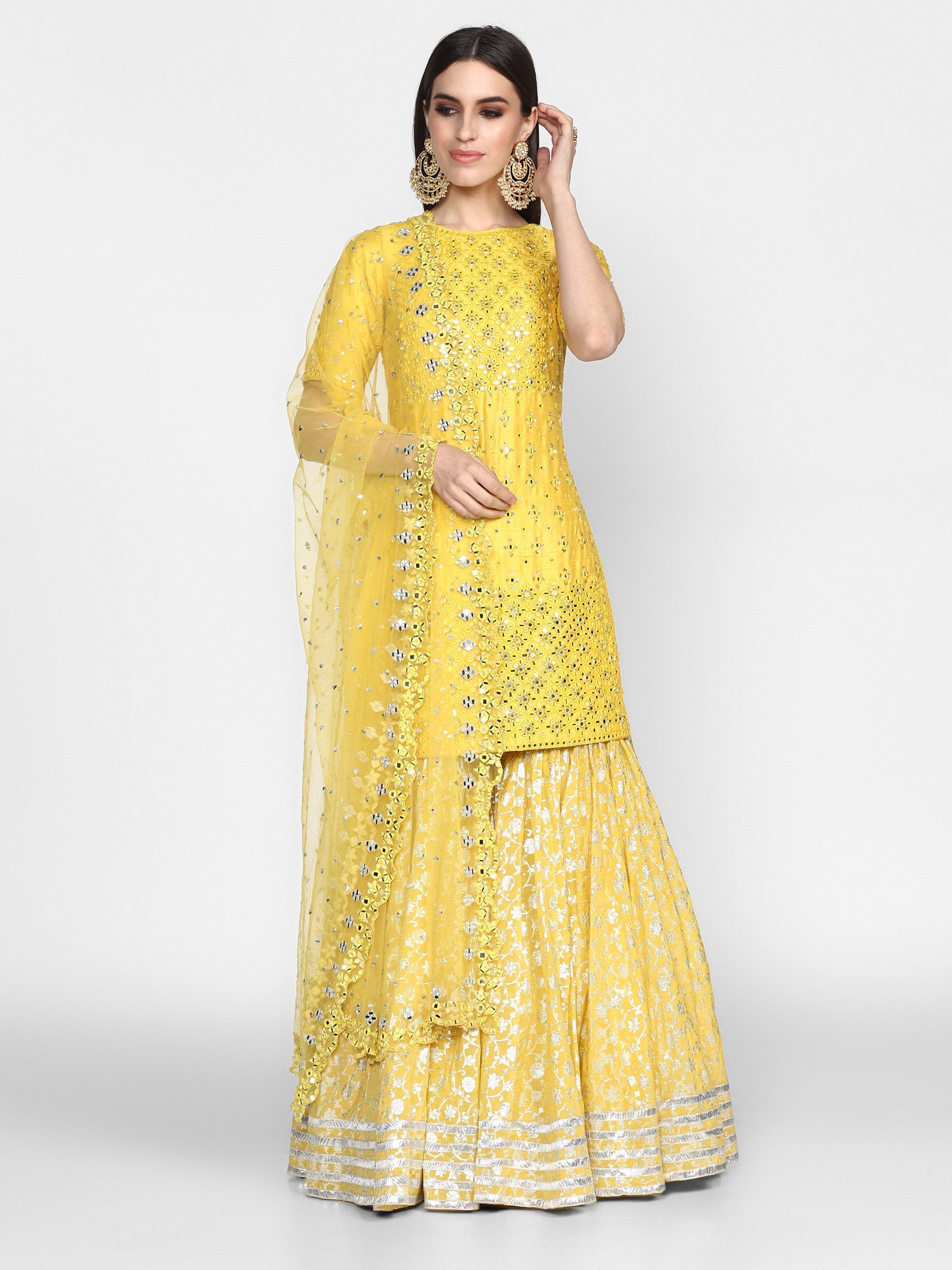 Abhinav Mishra  Yellow Kurta Sharara - The Grand Trunk