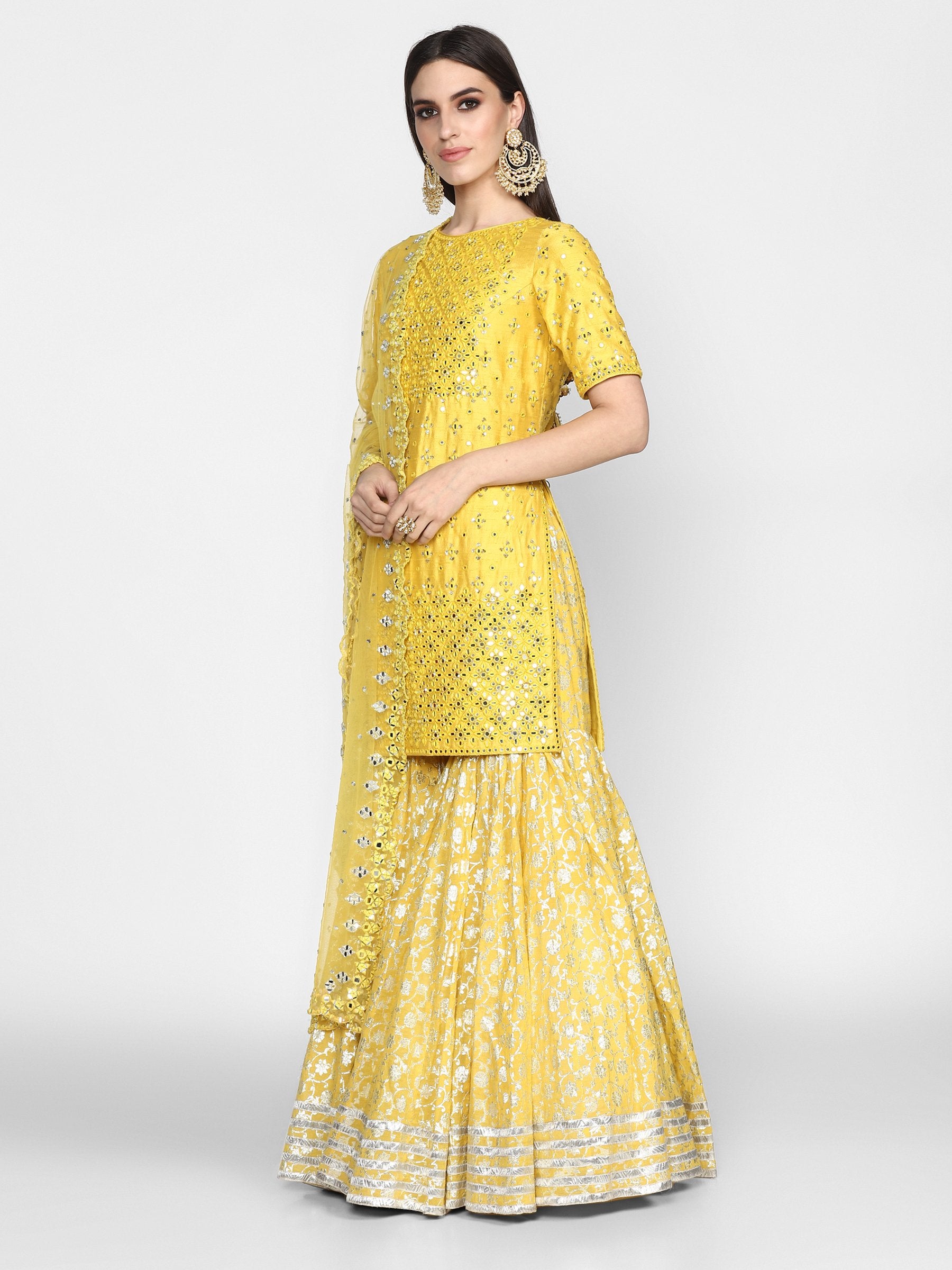 Abhinav Mishra  Yellow Kurta Sharara - The Grand Trunk