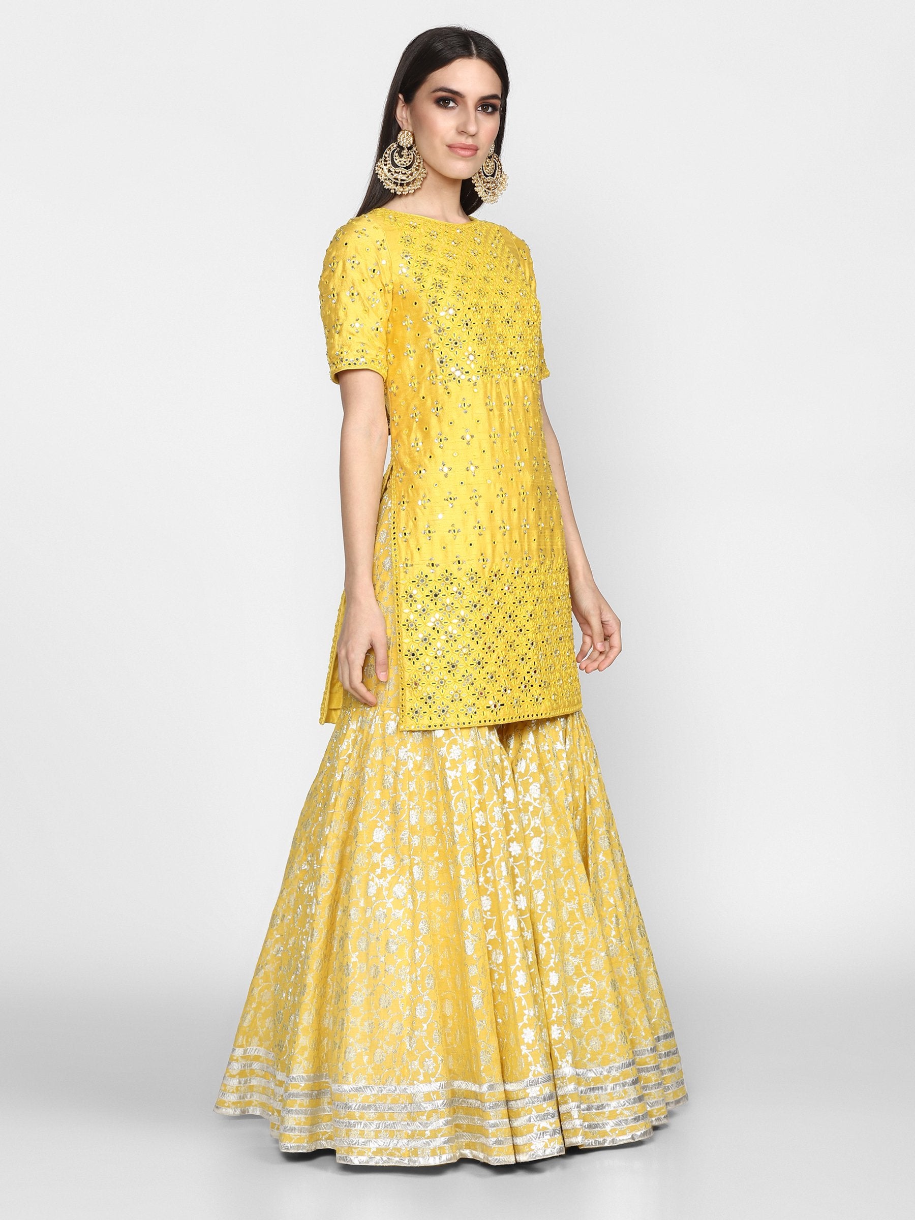 Abhinav Mishra  Yellow Kurta Sharara - The Grand Trunk