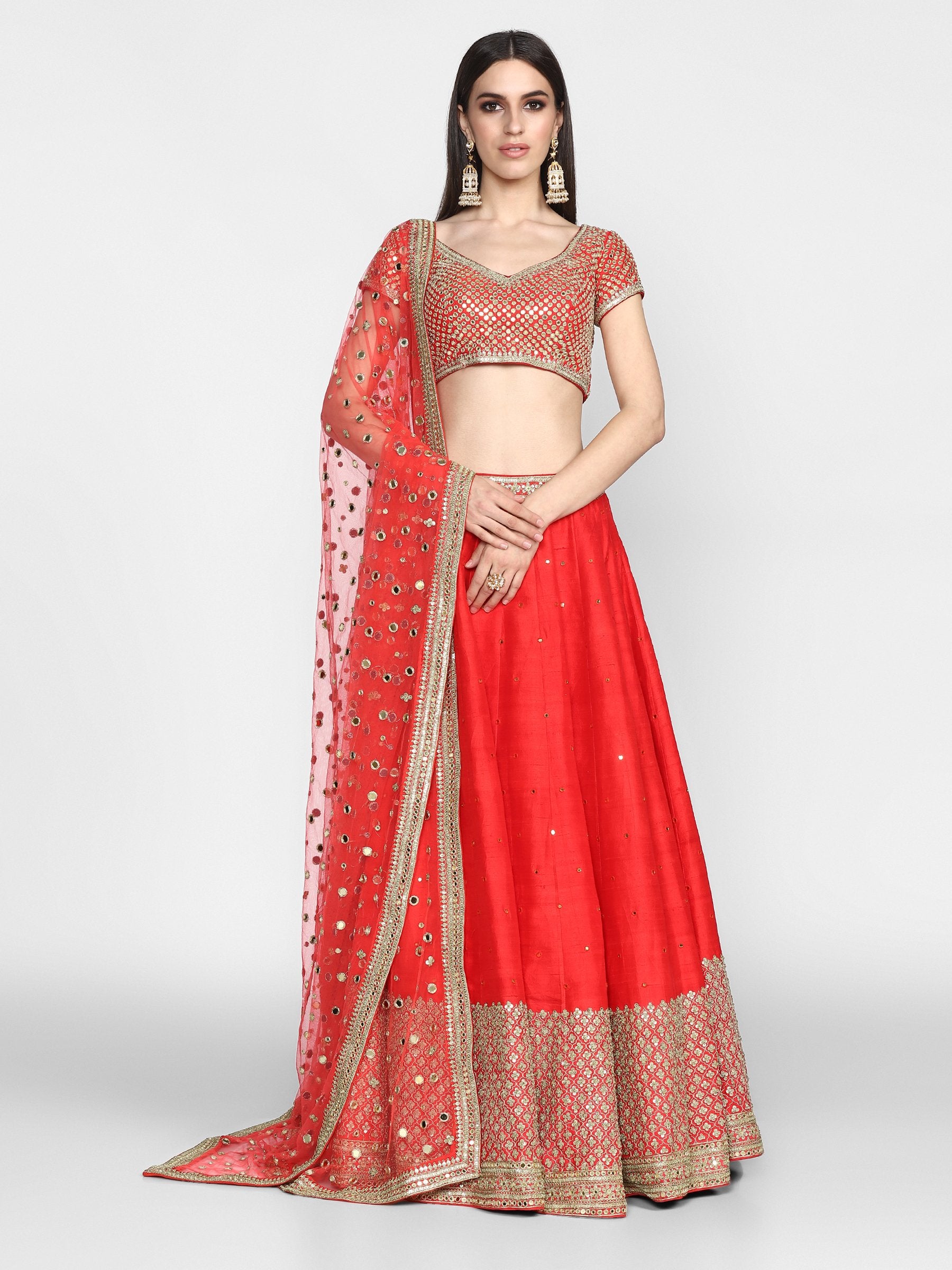 Abhinav Mishra  Red Lehenga Set - The Grand Trunk