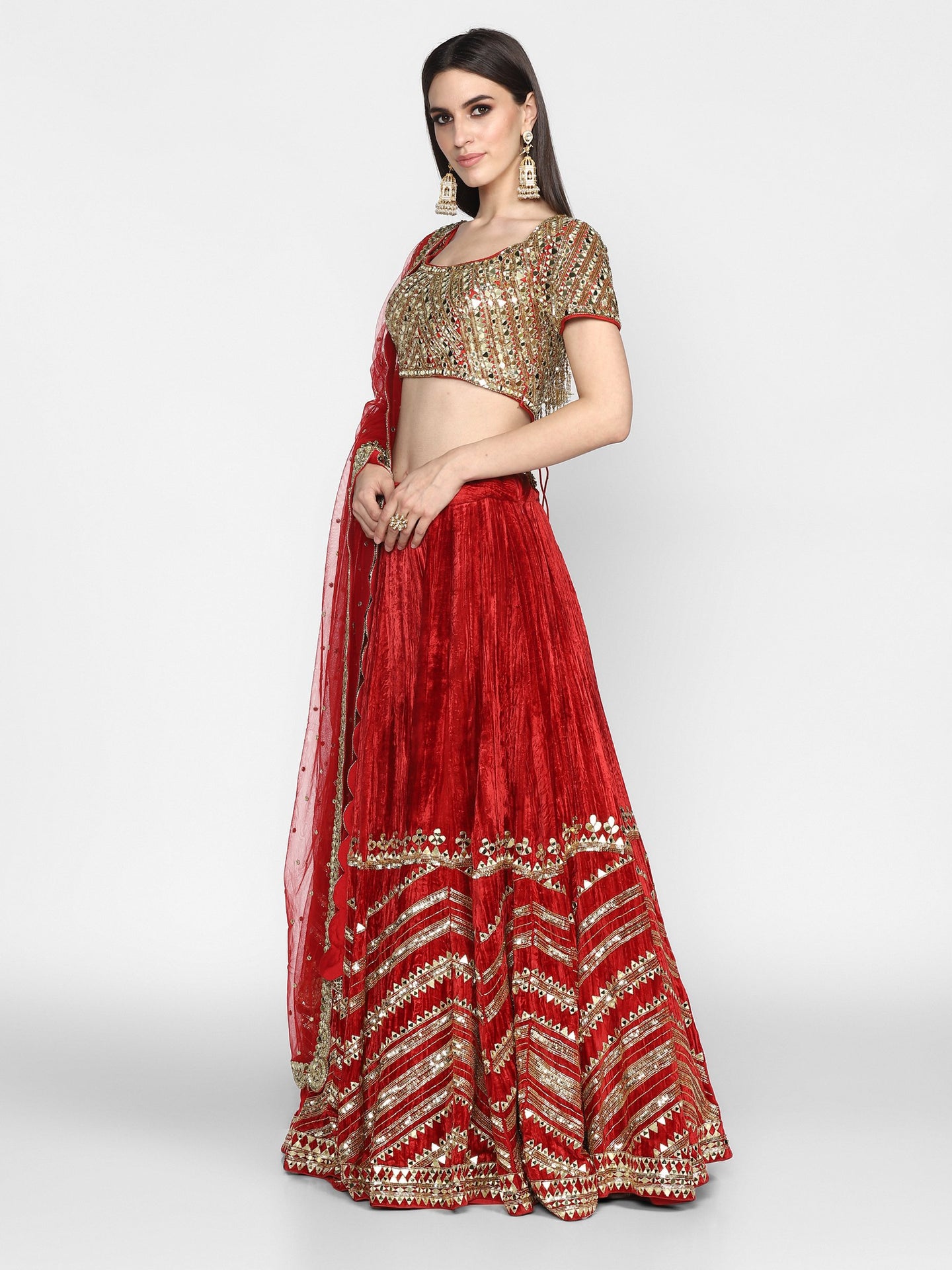 Abhinav Mishra  Maroon Lehenga Set - The Grand Trunk