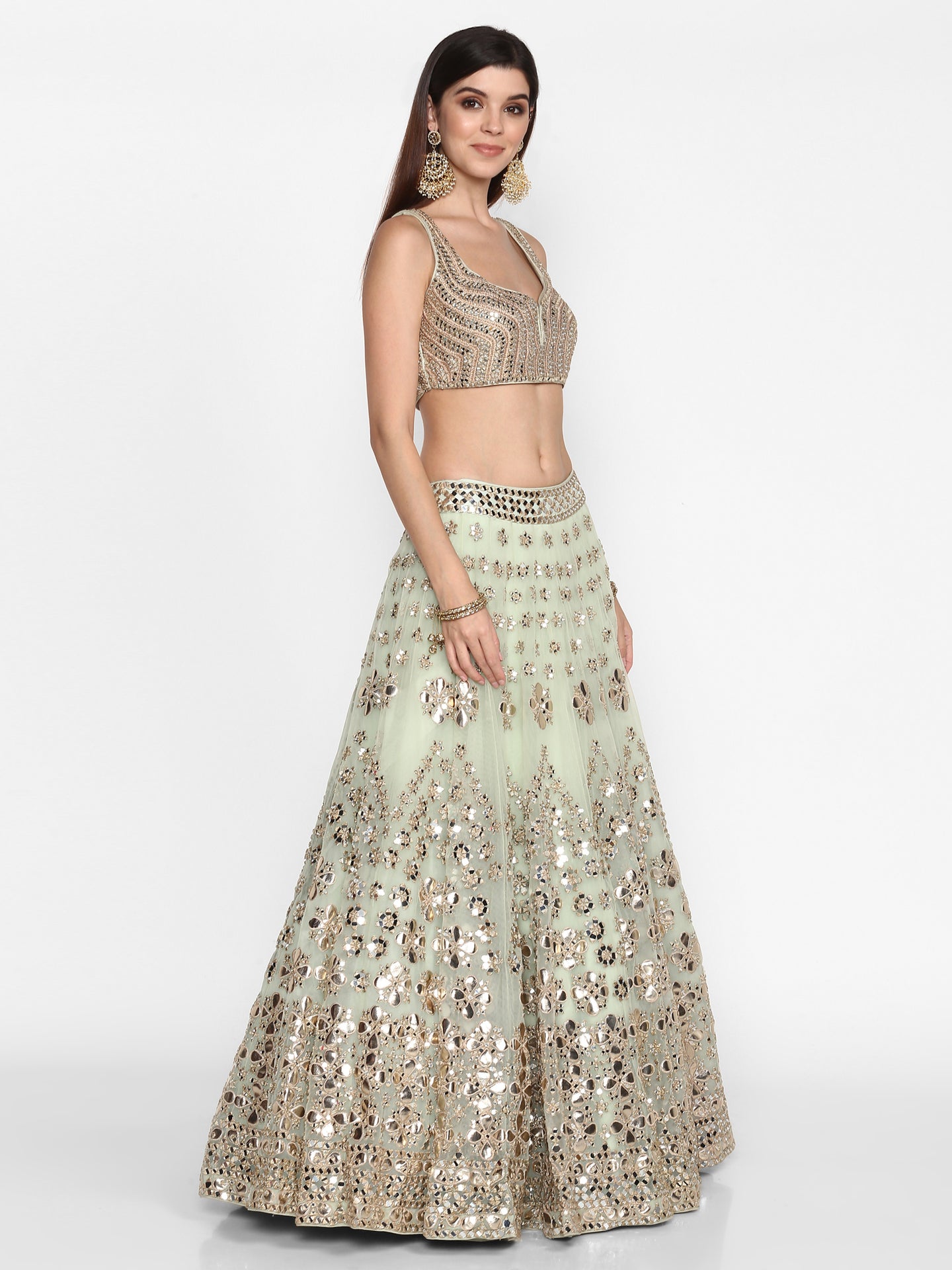 Abhinav Mishra Old School Green  Lehenga Set - The Grand Trunk