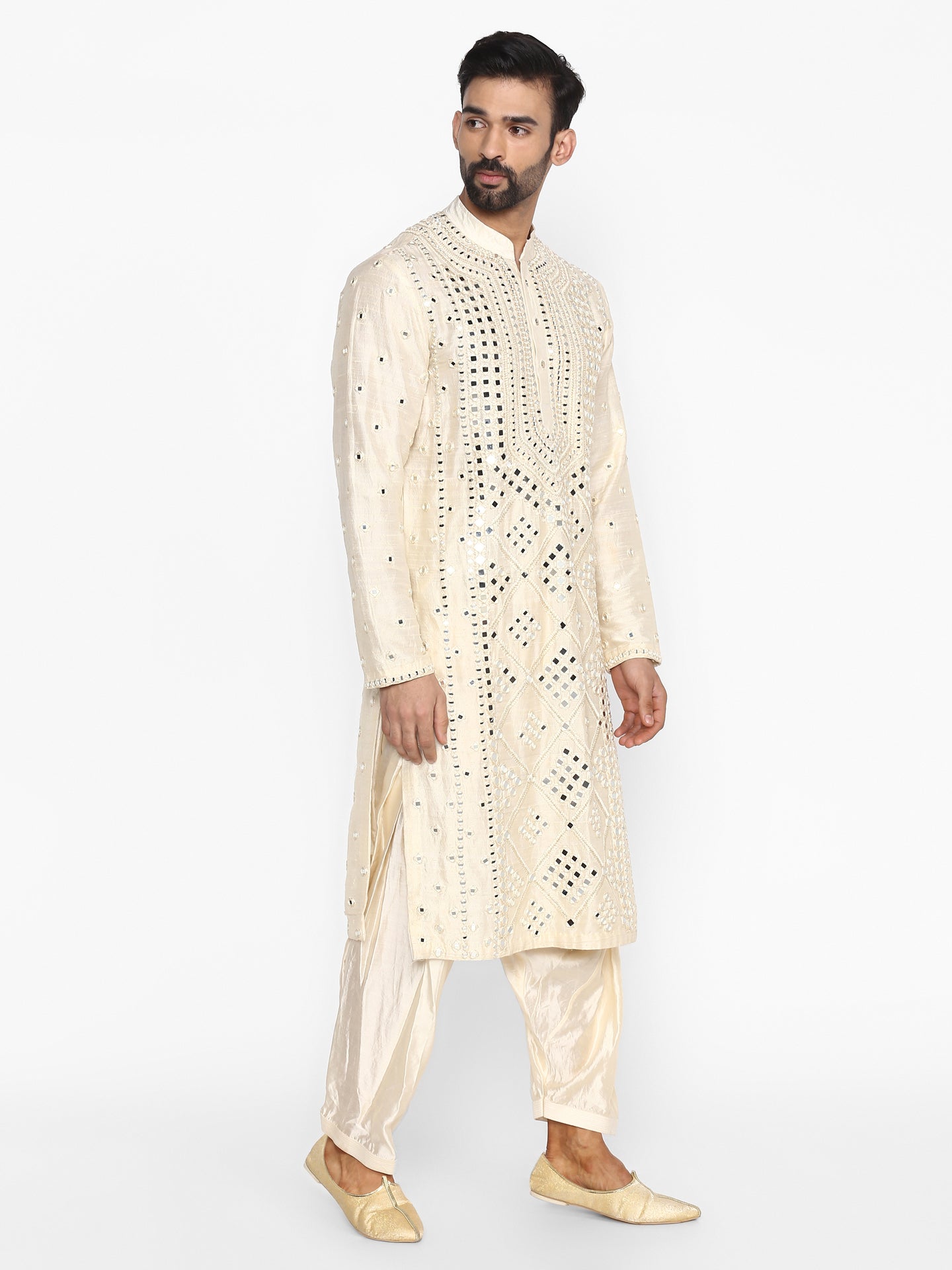 Abhinav Mishra Beige-Cream Kurta - The Grand Trunk