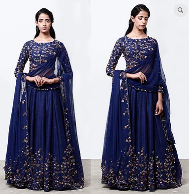 Astha Narang Navy Blue Lehenga With Floral Jaal Blouse - The Grand Trunk
