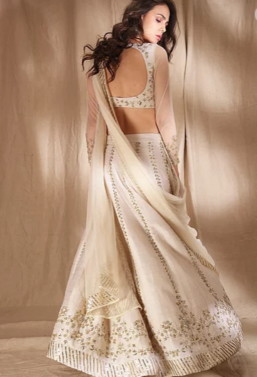 Astha Narang White and gold zari sequin Lehenga - The Grand Trunk