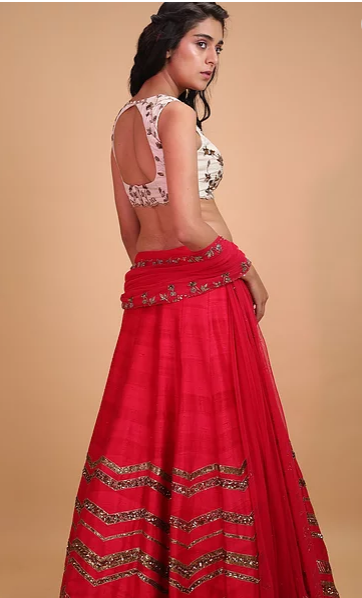 Astha Narang Hot Pink Geometrical Zari Lehenga - The Grand Trunk