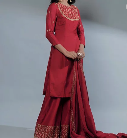 Astha Narang Rose Red Kurti And Sharara - The Grand Trunk